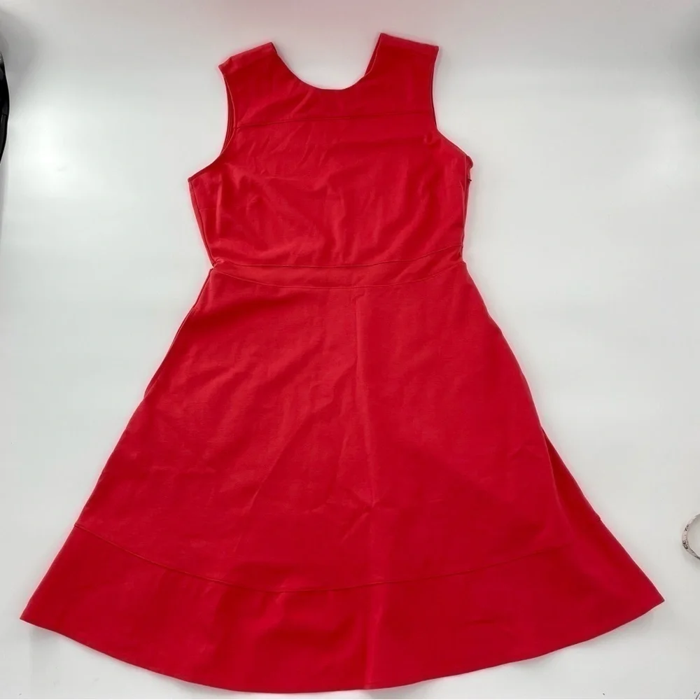 Lands‎ End Viscose Heavy Red V Back Sleeveless Skater Dress Size 14 Petite - Picture 2 of 13